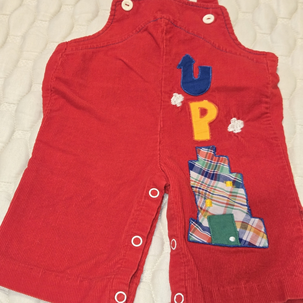 Vintage Baby Boy One Piece Corduroy Jumper Red UP Size 3mths Red Building